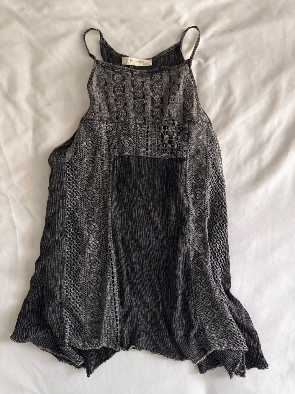 Rebellion Charcoal Crochet-Panel Camisole